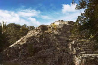 I began the day teaching about the functions of religious cosmogonies, so I think it was entirely appropriate to end it by editing a photo of this Mayan pyramid from Kohunlich, near Costa Maya, Mexico.
