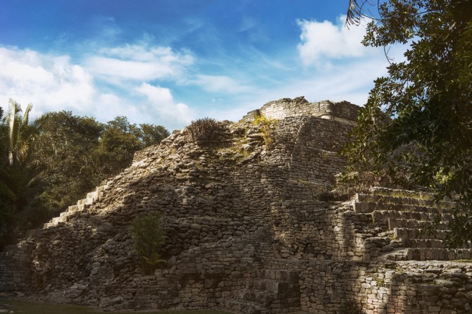 I began the day teaching about the functions of religious cosmogonies, so I think it was entirely appropriate to end it by editing a photo of this Mayan pyramid from Kohunlich, near Costa Maya, Mexico.