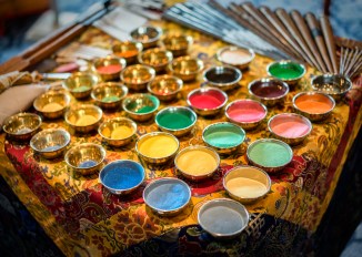 The beautiful, colorful sand, meticulously prepared by the monks.