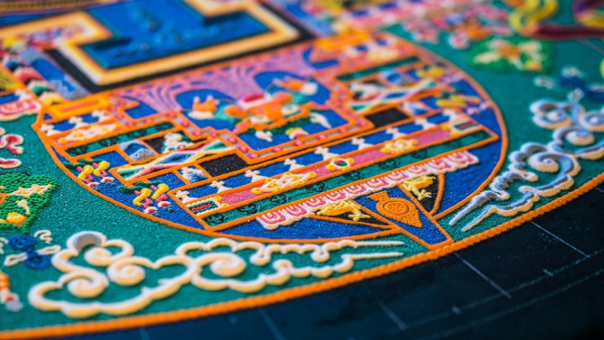 A detail shot of the outer courtyard of the mandala. I was impressed with the detail in the figures of various creatures.