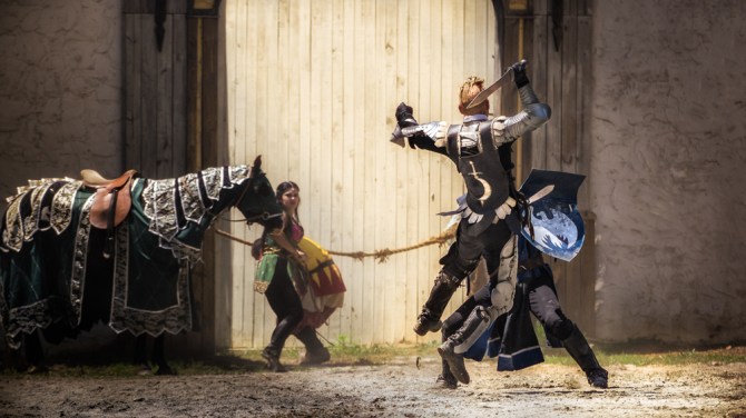 I caught the tail end of the joust when Michelle and Sarah were practicing their archery. I had some fun processing this with some new Lightroom tips I learned from Ron Clifford in my new cohort in The Arcanum. I used a combination of radial filters and adjustment brushes to direct the light to the main action of the scene.